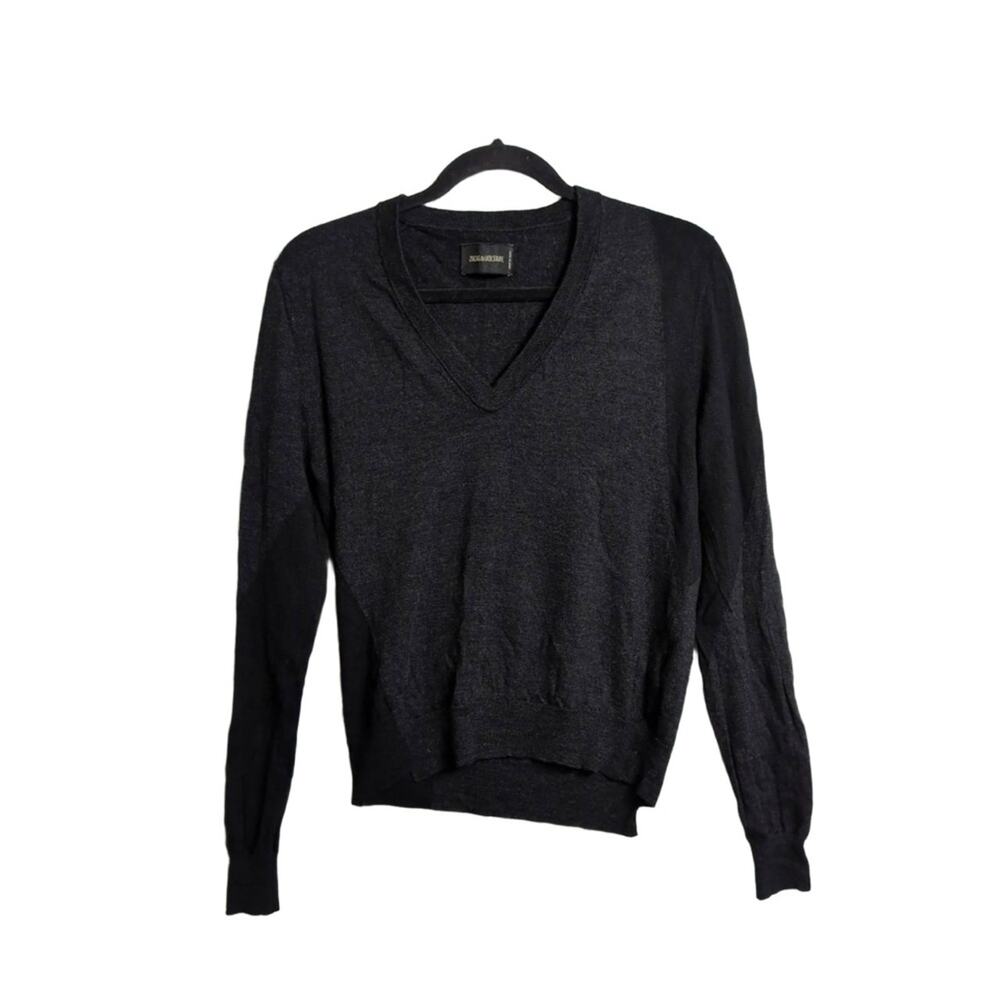 ZADIG & VOLTAIRE Dark Grey Merino Wool Charcoal Knit Pullover Long Sleeve Top M
